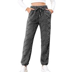 Teddy Fleece Hose, Damen Winter Warm Plüsch Freizeithose High Waist Elegant Winter Warm Hosen Frauen Elastischer Bund Flauschig Lang Einfarbig Freizeithose Yogahose Haushose Loose Schlafanzughose von Dasongff