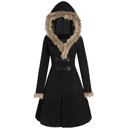 Wintermantel Damen mit Kapuze Warm Jacke Coat Damen Zweireiher Fell Kapuze Langen Mantel Frauen Winter Zweireihig Mantel Lang Outwear Elegant Outwear Zweireihig Trenchcoat Winter Wollmantel von Dasongff