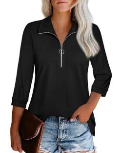 Datuhao Bluse Damen 3/4 Arm Schwarz Modern Shirt Büro Kleidung Frühling Damen Business Outfit Casual Oberteil Damen Elegant V-Ausschnitt Locker Funktionsbluse Damen Wandern Langarm Shirtblusen,XL von Datuhao