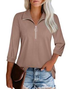 Datuhao Longshirt 3/4 Arm Damen Lässig V-Ausschnitt Oberteil Damen Business Bluse Shirt Elegant Frau Dreiviertelarm Bluse Damen Figurbetonte Oberteile Frühlingskleidung Blouses for Women Casual von Datuhao