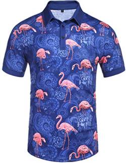 Daupanzees Herren Poloshirt mit Paisley-Muster, kurzärmelig, florales Muster - Blau - Mittel von Daupanzees