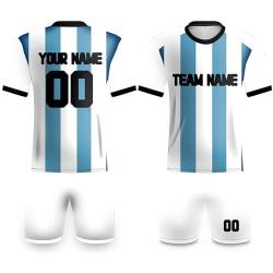 Argentinien Fußball Kits Weltmeisterschaft Trikot für Erwachsene Männer Coustom Team Name Nummer Fußball Geschenke für Fans Sport T-Shirt Sportbekleidung, weiß / blau, L von Davcielaora