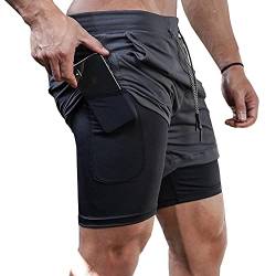 Davicher 2 in 1 Herren-Sportshorts Trainingsanzug mit Integrierter Tasche Sporthose Schnell Trocknender Fitness Laufshorts Doppellagige Shorts Sport Kurze Hosen von Davicher