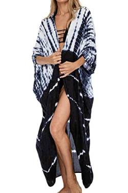 Davicher Damen Strandkleid Long Beach Kleid Lose Sommer Sarong Pareos Strandkleider Vertuschungen Maxi Strandkleid Boho Kimono Lang Beachwear Cardigan Blumen Bluse Bademode Bikini Cover-Up von Davicher