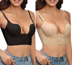 Rückenfreier BH Damen Push Up U-förmig Plunge BH Multiway Convertible Unterwäsche Bra Abnehmbar Unsichtbarer BH Für Rückenfreie Kleid von Davicher