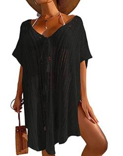 Strandkleid Damen Gestrickte Strandurlaub Badeanzug Bikini Cover Up Sommerkleid Sommer V-Ausschnitt Strandkleider Cover-Ups Top Shirt Beachwear Strandponcho von Davicher