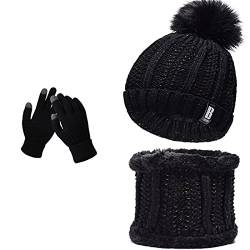 Winter Beanie Mütze Schal Set 3/5 PCS Winter Set Warme Strickmütze Schal Plüsch Ohrenwärmer Ohrenschützer mit Touchscreen Handschuhe Winter Thermosocken Set für Outdoor Sport von Davicher