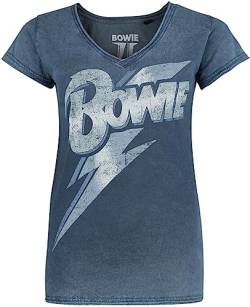 David Bowie Lightning Bolt Frauen T-Shirt blau M 100% Baumwolle Band-Merch, Bands von David Bowie