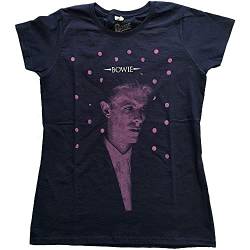 David Bowie T Shirt Dots Logo Nue offiziell Damen Skinny Fit Navy Blau L von David Bowie