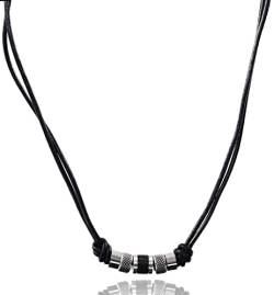 David Galvani ® | Handmade Herren Lederkette mit Bead Anhänger aus Edelstahl Silber |Halskette für Herren | Schwarze Leder | Halsband | Halsschmuck | Geschenk für Männer (55cm+5cm, Schwarz) von David Galvani