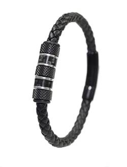 David Galvani ® |Handmade Premium Armband für Herren in Schwarz aus Leder| Beads aus Edelstahl und Carbon Kohlenstoff |21cm Lederarmband Schmuck für Männer (Schwarz, 23) von David Galvani