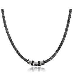 David Galvani ® Lederkette Herren Halskette Echtes Leder für Männer in Silber Edelstahl (Silber, 50) von David Galvani