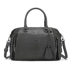 David Jones - Damen Handtasche Bowling - Frau Tasche PU Leder Schlange - Elegante Henkeltasche - Schultertasche Viele Fächer Mehrere Taschen - Umhängetasche Tote Shopper Mode Elegant - Grau von David Jones