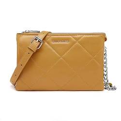 David Jones - Damen Kleine Gesteppte Umhängetasche - Frau Kette Schultertasche Steppmuster PU Leder - Handtasche Abendtasche Clutch Pochette Crossbody Bag - Tasche Elegante Flache Handy Party - Gelb von David Jones