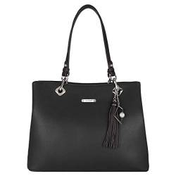 David Jones - Damen Schultertasche Weiche PU Leder - Frauen Große Tote Shopper Bag Lange Henkel - Handtasche Henkeltasche Tragetasche Elegante Arbeit City Alltags Shopping Reise Mode - Schwarz von David Jones