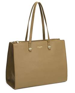 David Jones - Damen Shopper Handtasche - Frau Große Henkeltasche PU Leder - Arbeitstasche Viele Fächer Tasche - Aktentasche A4 Laptop Schultertasche Business Arbeit Schule Büro Elegant Tote - Beige von David Jones