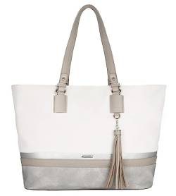 David Jones - Damen Tote Shopper Große Kapazitat - Schultertasche Weiche Leinwand Lange Henkel - Frau Mehrfarbig Gestreift Tragetasche - Shopping Handtasche A4 Arbeit Reise Schule Tasche - Weiß von David Jones