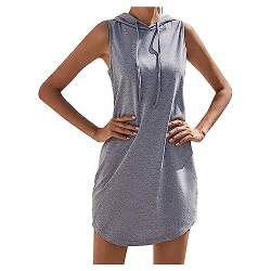 Damen Wickel-Hüftkleid Kurzes Kleid Kapuzenkleid Solides Ärmelloses Kleid Lässiges Sportkleid (Hellgrau,XS,XS) von Dawwoti