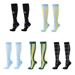 Dawwoti 5 Paare Über Knie High Socken Frauen Sportkompressionssocken Druckstrümpfe von Dawwoti