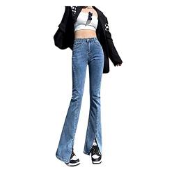 Dawwoti Damen Jeans Retro Black Jeans Split Hosen Stretch Extra Lange Hose Freund Skinny Jeans mit Tasche von Dawwoti