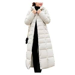 Dawwoti Damen Wintermantel Slim Fit Gepolsterte Mantel Langarm Maxi Kapuze Gürtel Tasche Faux Pelzkragen Warme Winter Mantel von Dawwoti