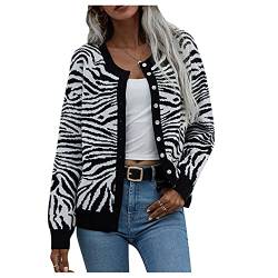 Dawwoti Frauen Frühling Langarm Pullover Strickjacken Crew Neck Nette Zebra Muster Gestrickte Mantel von Dawwoti