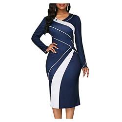 Dawwoti Frauen Körper-Con Midi Kleid Langarm Farbe Kontrast Bleistift Kleid für Arbeit Business, Plus von Dawwoti