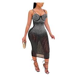 Dawwoti Frauen Paillettenclub Kleid Bandeau Midi Camisole Kleid Backless Durchsichtiges Kristallkleid von Dawwoti