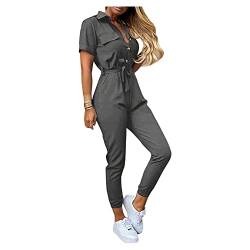 Dawwoti Frauen Revers Insgesamt Dungarees Casual Kurzarm Front Tie Jumpsuits Strampler von Dawwoti