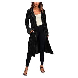 Dawwoti Frauen Samt Lange Trench-mäntel Revers Slim Fit Midi Length Jacken Öffnen Sie Vordere Strickjacke von Dawwoti