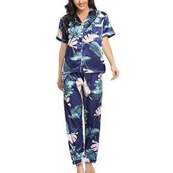 Dawwoti Frauen Sommer Pyjamas Set Nachtwäsche Hawaii Floral Print Kurzarm Tops und Lose Hosen von Dawwoti