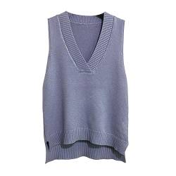 Dawwoti Frauen V Neck Pullover Weste Ärmellose Jumper Sweatshirt Layered Stricken Gilets Weste Top (as3, Alpha, one_Size, Regular, Regular, Blau) von Dawwoti