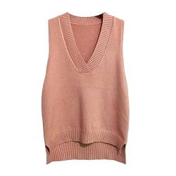 Dawwoti Frauen V Neck Pullover Weste Ärmellose Jumper Sweatshirt Layered Stricken Gilets Weste Top (as3, Alpha, one_Size, Regular, Regular, Orange) von Dawwoti