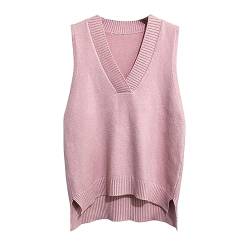 Dawwoti Frauen V Neck Pullover Weste Ärmellose Jumper Sweatshirt Layered Stricken Gilets Weste Top (as3, Alpha, one_Size, Regular, Regular, Rosa) von Dawwoti