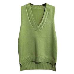 Dawwoti Frauen V Neck Pullover Weste Ärmellose Jumper Sweatshirt Layered Stricken Gilets Weste Top von Dawwoti