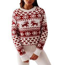 Dawwoti Frauen Weihnachten Pullover Pullover Langarm Rundhals Schneeflocke Jumper Outwear für Urlaub von Dawwoti