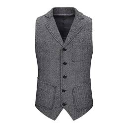 Dawwoti Herren Business Weste Tweed Fischgräten Anzug Weste Ärmellose Jacke Weste von Dawwoti