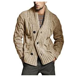 Dawwoti Herren Einfarbig Strickjacke Pullover Doppelknopfkabel Gestrickt Cardigan Langarm Strickmantel Herbst Kurzmantel von Dawwoti