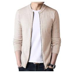 Dawwoti Herren Strickjacke Pullover Mock Kragen Slim Full Zip Jacken Business Strickwaren Einfarbig Pullover-Cardigan (Beige, L) von Dawwoti