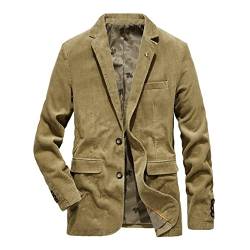 Dawwoti Herren Vintage Casual Blazer Reverskragen Langarm Blazer Einfarbig Anzug Jacke Tasche Cord Blazer Herbst Mantel von Dawwoti