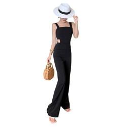 Dawwoti Overalls für Frauen, Schwarze Taille Cutout Tank Rolpper, Weitbein -Strampler, Elegantes von Dawwoti