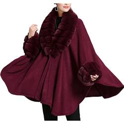 Dawwoti Strickjacke Cape Women, Kunstpelzkragen Plus -Size -schalmantel, Umhang für Den Winter von Dawwoti