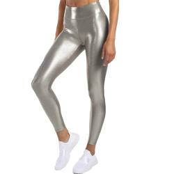 Frauen Hohe Taille Shiny Leggings Wet Look Yoga Hosen Metallic Stretch Athletischer Laufhose Solid Eng Legging von Dawwoti