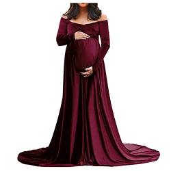 Frauen Mutterschaft Kleid für Foto-Shooting Solid Samt Foto-Shooting Schwangerkleid Wrap Maxi Kleid V-Ausschnitt Umstandskleid von Dawwoti