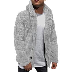 Herren Thermische Fleecejacken Button Down Hoodies Plüsch Sweatshirt Einfache Loungewear von Dawwoti