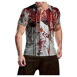 Männer Halloween T-Shirt 3D Blut Schädel Gedruckt Lustige Hemd Scary Tops für Street Party von Dawwoti