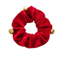 Weihnachten Feste Farbe Rot Samt Haarkrawatte mit Glocken, Einfacher Stoff Herbst und Winter von Dawwoti
