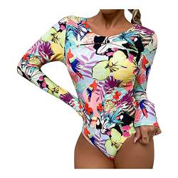 Womens Floral One Piece Badeanzug Langarm Surfing Swimsuits Hohl Zurück Sommer Badebekleidung von Dawwoti