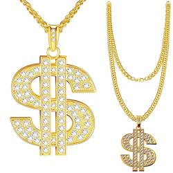 Daxlizy Hip Hop Dollar Halskette, Herren Gold US Dollar Anhänger Kette Dollar Zeichen Halskette, Vergoldet Dollarzeichen Anhänger Halskette für Männer Frauen 80/90 Jahre Rapper Zubehör von Daxlizy