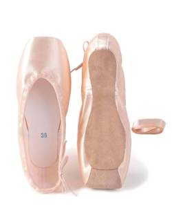Daydance Ballettschuhe für Mädchen und Frauen, mit Schleife, Ballerina-Schuhe mit Zehenpolstern, Zehenbereich aus rosa Leder, 40.5 EU von Daydance